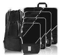 SINZUX 8 PCS Compression Packing Cubes, Black Extensible Ultralight Packing Cubes for Suitcases, Suitcase Organiser Bags for Backpack Luggage, Travel Bags Organiser Cubes for Travel and Home Storage