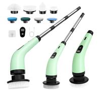SINZUX Electric Spin Scrubber, Electric Cleaning Brush with 8 Replaceable Brush Heads, Electric Scrubbing Brush with LED Display and Adjustable Extension Handle for Bathroom Kitchen Car (Green)