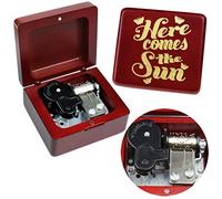 Sinzyo Music Box Vintage Wood Carved Mechanism Musical Boxs Gift For Birthday Valentine's Day Christmas Day(Here Comes The Sun -Wine Red Box)