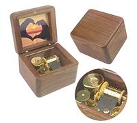 Sinzyo Natural Wooden Music Box with Customizable Photos Wind Up Musical Box Gifts for Christmas,Birthday and Valentine's Day(Simple Walnut, Tone:Can't Help Falling in Love)