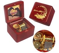 Sinzyo Natural Wooden Music Box with Customizable Photos Wind Up Musical Box Gifts for Christmas,Birthday and Valentine's Day(Character Wine Red, Tone:Brahms Lullaby)