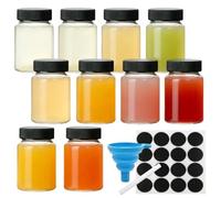 Siocok 10-Pack 100ml Glass Shot Bottles with Lids, Glass Juice Bottles with Wide Mouth, Reusable Clear Mini Containers for Juice, With funnel, sticker, pen, for Juice, Ginger Shots, Milk