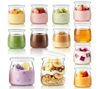 Siocok 12Pcs 200ml Pudding Glass Bottle,Yogurt Glass Jars with Plastic Lids, Small Glass Bottles, for Yogurt Making,Milk,Jams,Jelly,Pudding,Mousse