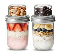 Siocok 2 Pack Glass Overnight Oats Jar with Lids, 100ML+500ML Glass Overnight Oats Container, Dual-Layer Yogurt Pots for Dry-Wet Separation, for Yogurt Cereal Fruit, Salad, Reusable Mason Jars