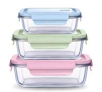 Siocok 3 Pack Glass Containers with Lids, Glass Meal Prep Containers, Glasss Meal Prep Containers for Lunch Food Storage with Lids, BPA Free, Meal Prep, Lunch Bento Boxes