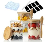 Siocok 3 Pack Glass Jars with Airtight Bamboo Lid and Spoon, 500ml Food Storage Airtight Container, Reusable Overnight Oats Jars, for Home Storage,Yogurt,Salad,Cereal, Nuts,Spice