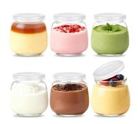 Siocok 6Pcs 300ml Pudding Glass Bottle,Yogurt Glass Jars with Plastic Lids, Small Glass Bottles, for Yogurt Making,Milk,Jams,Jelly,Pudding,Mousse