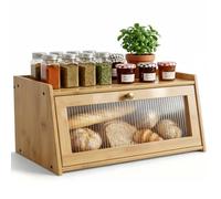 Siocok Bamboo Bread Bins for Kitchen, with Acrylic Clear Lid Breadbin | Bamboo Wooden Farmhouse Bread Box, Large Bread Bin, Bread Basket, For storing of bread,Desserts,Spice Bottle,Bottle Jar Jam