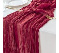 Sioloc 1 Pack Burgundy Red Cheesecloth Table Runner Summer Decor 90cmX300cm Boho Gauze Runner for Fall Autumn Halloween Decor Wedding Party Baby Bridal Shower Engagement