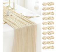 Sioloc 10 Pack Beige Cheesecloth Table Runner Summer Decor 90cmX300cm Boho Gauze Runner for Fall Autumn Decor Wedding Party Baby Bridal Shower Birthday Table Decorations