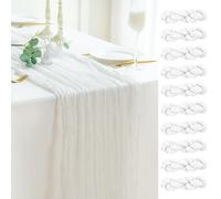 Sioloc 10 Pack Ivory White Cream Cheesecloth Table Runner Summer Decor 90cmX300cm Boho Gauze Runner for Fall Autumn Decor Wedding Party Baby Bridal Shower Home