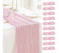 Sioloc 10 Pack Light Pink Cheesecloth Table Runner Summer Decor 90cmX300cm Boho Gauze Runner for Fall Autumn Decor Wedding Party Baby Bridal Shower Birthday Table Decorations