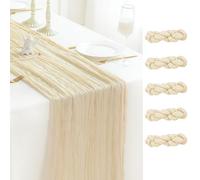 Sioloc 5 Pack Beige Cheesecloth Table Runner Summer Decor 90cmX300cm Boho Gauze Runner for Fall Autumn Decor Wedding Party Baby Bridal Shower Birthday Table Decorations