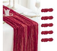 Sioloc 5 Pack Burgundy Red Cheesecloth Table Runner Summer Decor 90cmX300cm Boho Gauze Runner for Fall Autumn Halloween Decor Wedding Party Baby Bridal Shower Engagement