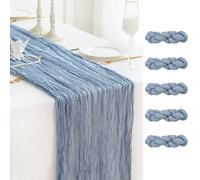 Sioloc 5 Pack Dusty Blue Cheesecloth Table Runner Summer Decor 90cmX300cm Boho Gauze Runner for Fall Autumn Decor Wedding Party Baby Bridal Shower Birthday Table Decorations