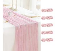 Sioloc 5 Pack Light Pink Cheesecloth Table Runner Summer Decor 90cmX300cm Boho Gauze Runner for Fall Autumn Decor Wedding Party Baby Bridal Shower Birthday Table Decorations