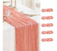 Sioloc 5 Pack Peach Coral Cheesecloth Table Runner Summer Decor 90cmX300cm Boho Gauze Runner for Fall Autumn Decor Wedding Party Baby Bridal Shower Birthday Table Decorations