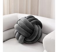 Sioloc Soft Knot Ball Pillow - Round Throw Cushion for Home Decoration, Handmade Plush Knotted Pillow (7.8 Inches, Dark Grey)