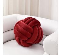 Sioloc Soft Knot Ball Pillow - Round Throw Cushion for Home Decoration, Handmade Plush Knotted Pillow (7.8 Inches, Burgundy)