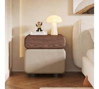 SIONDSTS Wood Bedside Table,Rotating Leather Nightstand, Modern Creative Nightstand with Hidden Handles, Minimalist Side Table with 2 Drawers, Storage Side Cabinet for Bedroom, Living Room,Gray,40cm