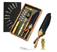 Sionhiuo Feather Quill Ink Set | Vintage Calligraphy Pen for Writing - Feather Calligraphy Ink Set with Replacement Tips, Ink, Wax Seal Pens, Seal Stamp, Calligraphy Dip Pen Gift Set