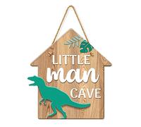 Sionoiur Dinosaur Decor for Boys Room, LITTLE MAN CAVE Hanging Sign Decorations - Plastic, Cyan-Blue, 11.8 x 11 inches