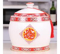 Sions Chinese Retro Ceramic Rice Bucket, Grain Dispenser, Food Storage Container with Lid, Sealed Rice Storage Jar, Suitable for Rice Noodles, Snacks,12.5kg