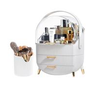 SIOOUI Makeup Organiser, Clear Cover Cosmetic Display Case with 2 Drawers & Brush Holder - Waterproof & Dustproof Skincare Organisers for Bathroom Countertop, Bedroom Vanity Desk (White)