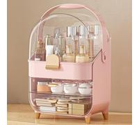 SIOOUI Makeup Organiser, Skincare Organiser with Lid and Drawers, Bathroom Counter Organizer Perfume Makeup Storage, Large Cosmetic Display case for Dresser, Bathroom Countertop (Pink)