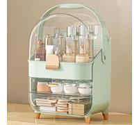 SIOOUI Makeup Organizer for Vanity, Skincare Organiser with Lid and Drawers, DustProof Waterproof Storage Box Cosmetic Display Cases Bedroom Bathroom Desktop (Light Green)