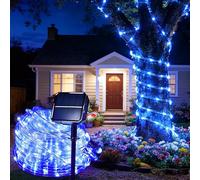 SIOOUI Outdoor Solar LED Rope Lights, IP65 Waterproof Rope Lights 12m/39.4ft 100LEDs Solar Decoration Lights with 8 Lighting Modes, Rope Fairy Light for Garden Tree Party Christmas Decoration(Blue)