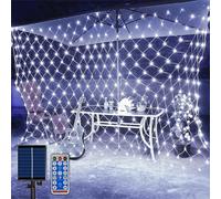 SIOOUI Solar Net Lights Outdoor, 3m x 2m 192LEDs Solar Powered Net Lights with Remote Control, 8 Modes Waterproof Mesh Light String for Garden Balcony Fence Yard Decor (White)