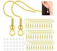 SIOPPKIK Pack of 200 925 Silver-Plated Earring Hooks Hypoallergenic Ear Hooks for Making DIY Earrings with Transparent Earring Safety Back and Jump Rings (Silver and Gold), A