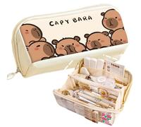 SIORTIO Pencil Pouch Multi-Layer Large Capacity Capybara Print Quirky Fun Cute (Beige-3)