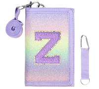 SiorVeol Kids Wallet Girls Trifold Initial Glitter Wallets with Zipper and Card Slots Including Neck Lanyard and Hanging Strap, Blue Purple, Z
