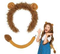 SIOTMERA 2PCS Lions Costume with Lion Ears and Tail，Plush Realistic Animal Ears Costume Accessories for Cosplay Party Halloween Christmas Birthday