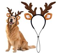 SIOTMERA Dog Christmas Reindeer Antlers Headband, Fluffy Elastic Pet Deer Costume Hat, Brown Dog Antlers Headband for Medium Large Dogs, Christmas Costume Headwear for Birthday Halloween Cosplay Party
