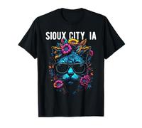 Sioux City IA Cat Wearing Sunglasses and Flowers Design T-Shirt