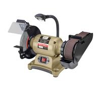 SIP 8" Bench Grinder & Belt Sander 550W 200mm Wheel 710mm Belt LED Light | Linisher, Metalwork, Sharpening, Mild Steel, Tool Steel, Copper, Brass, Cast Iron Base, 45 Degree Tilt, Water Tray, 2980rpm