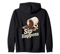 Sip Happens Coffee Beans Caffeine Humor Morning Zip Hoodie