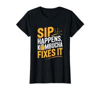 Sip Happens, Kombucha Fixes It Funny Kombucha Value Graphic T-Shirt, Women, Black, M