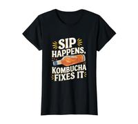 Sip Happens, Kombucha Fixes It Value Graphic T-Shirt, Women, Black, S