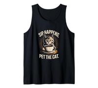 Sip Happens Pet The Cat Retro Coffee Tank Top
