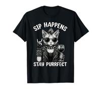 Sip Happens Stay Purrfect Funny Wine Cat Rock Humor T-Shirt
