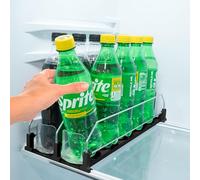 Sip Sort Drink Organizer for Fridge, Upgraded Design of Soda Can Organizer with Larger Stopper Height. Width Adjustable Automatic Drink Dispenser for Fridge with Lock. Holds 10 Cans (Black, 2 Rows)