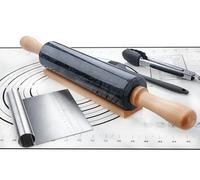 SIPARUI Marble Rolling Pin Set with Non-Stick Roller, Pastry Mat, Stainless Steel Scraper, Silicone Brush, Tongs - 18.5 inch (Gray Black)