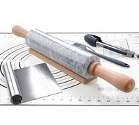 SIPARUI Marble Rolling Pin Set with Silicone Pastry Mat, Pastry Brush, Baking Tongs, Stainless Steel Scraper, 18.5 Inch Polished Non Stick Roller for