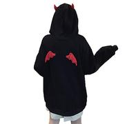 SIPEIEN Women Devil Wings Hooded Sweatshirt Loose Long Sleeve Hoody Pullover Hooded Sweater Black S