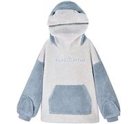 SIPEIEN Women Fluffy Hoodie Sweatshirt Cute Shark Oversized Super Soft Big Hoody Fit for Unsix Teens Blue 2XL