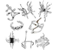 SIPENGJEL 8 Pcs Y2k Rings Sets Vintage Silver Goth Coquette Grunge Chunky Stacking Rings For Women Aesthetic Accessories Jewlery Irregular Open Butterfly Ring Gift
